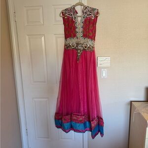 Elegant Pink and Blue Embellished Dress